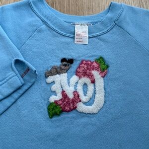 Vintage 70s 80s Made In USA Baby Blue Embroidered Love Short Sleeve Sweatshirt